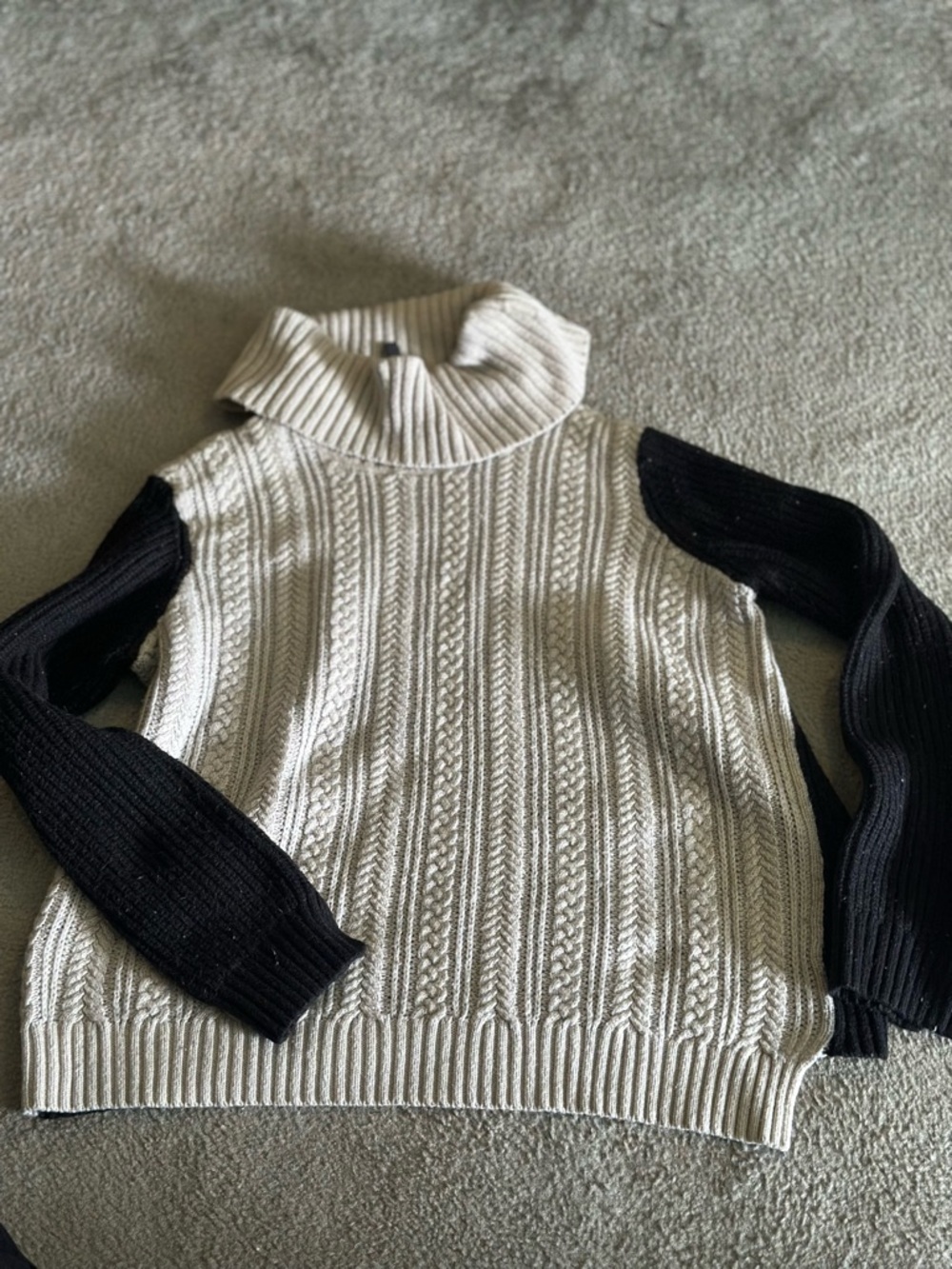 BCBGMaxAzria Two-Tone Cable Turtleneck Sweater in Cream and Black